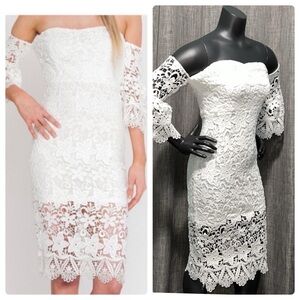 NWT Jealous Tomato Off the Shoulder Strapless White Crochet Lace Dress S